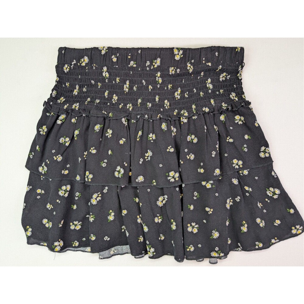Blue Rain Black Floral Layered Skirt Size L Large